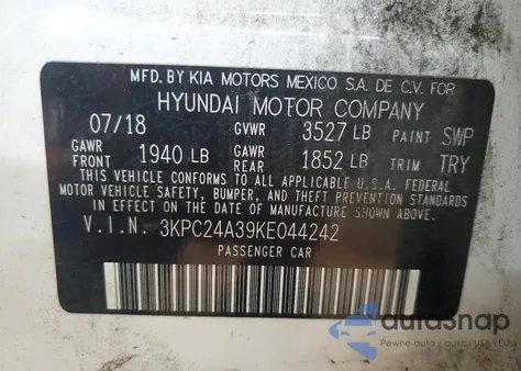 2019 Hyundai Accent Se из США, поврежденный, VIN 3KPC24A39KE044242